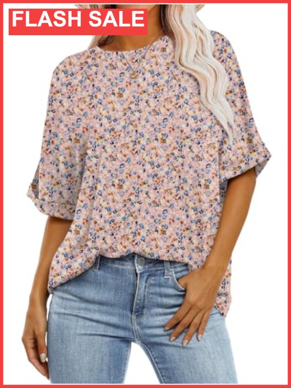Womens Oversized Tunic T-Shirt Crew Neck Roll Sleeve Polyester Rayon